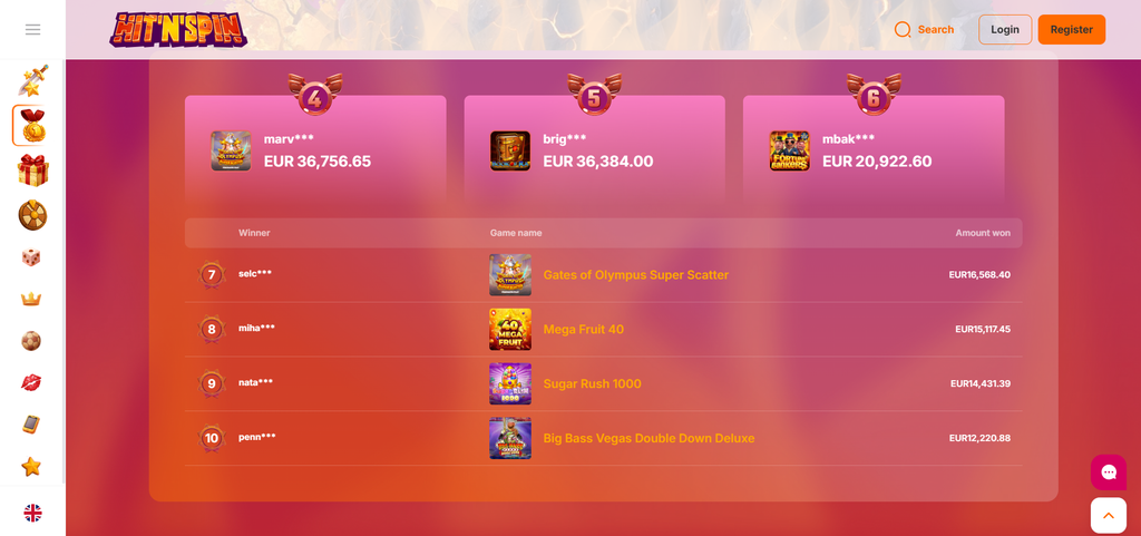 HitNSpin, welcome page, HitNSpin welcome page with its free spins terms displayed