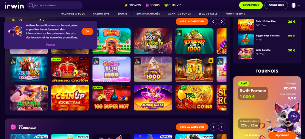 Irwin Casino, sign-up screen, Irwin Casino sign-up screen with the same assigned slot